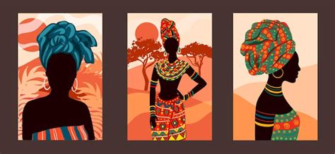 Premium Vector | Posters with ethnic african women. tribal boho style