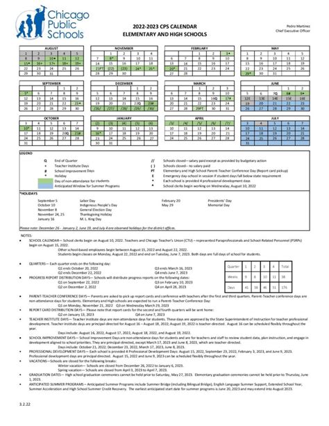 Chicago Public Schools Calendar Holidays 2022-2023 PDF