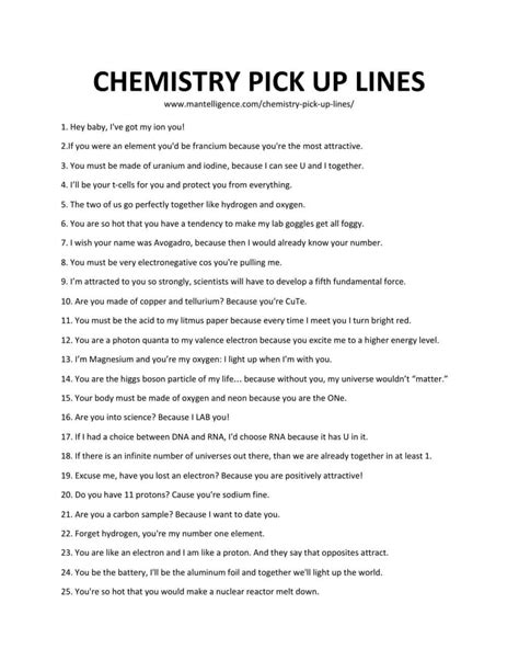 Best Chemistry Pick Up Lines - Floresdelfango Blog