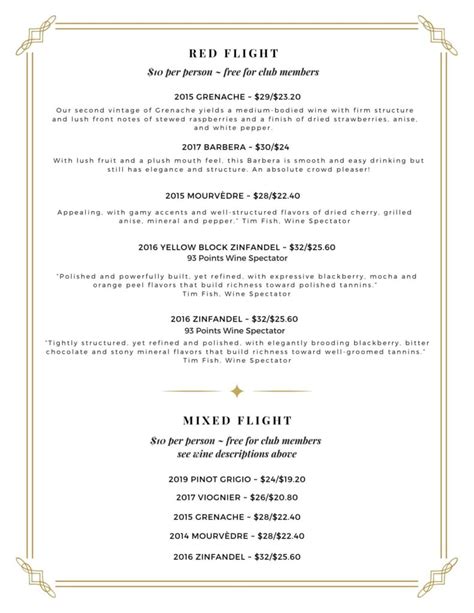 Miraflores Winery Wine Flight Menu – Miraflores Winery