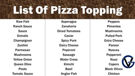 List Of Pizza Topping - GrammarVocab