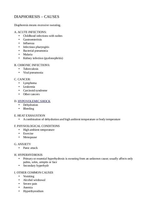 Diaphoresis Causes