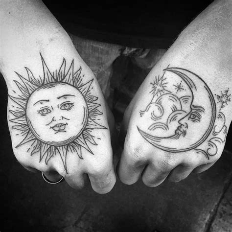 Right Hand Top Sun Face Left Hand Moon Face Tattoo Circle Tattoos, Sun ...