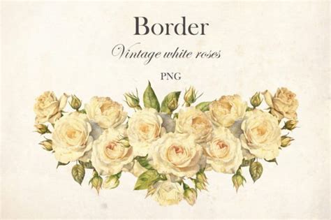 Vintage White Roses Border. Retro Rose Graphic by lesyaskripak.art ...