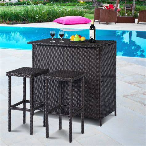 Costway 3-Piece Wicker Outdoor Patio Bar Set with Table & 2 Stools ...