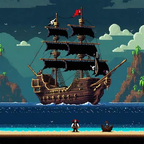 Premium AI Image | A Game Screenshot of a Pixel Art Pirate Ship in a ...