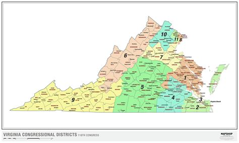 Virginia 2022 Congressional Districts Wall Map - The Map Shop