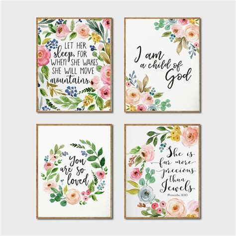 Floral Posters Watercolor Art Canvas Prints , Christian Art God Quote ...