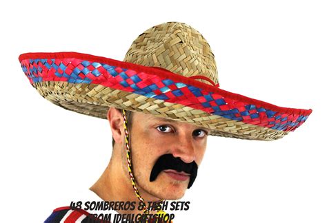 48 X SOMBRERO MEXICAN STRAW HAT + TASH RED BULK FANCY DRESS WHOLESALE ...