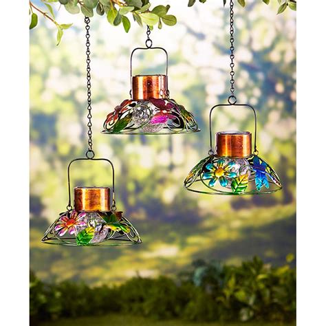 Stained Glass Colored Theme Hummingbird Lampshade Hanging Solar Garden ...