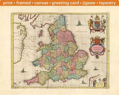 Old Map of England Historical Map Print Includes London | Etsy