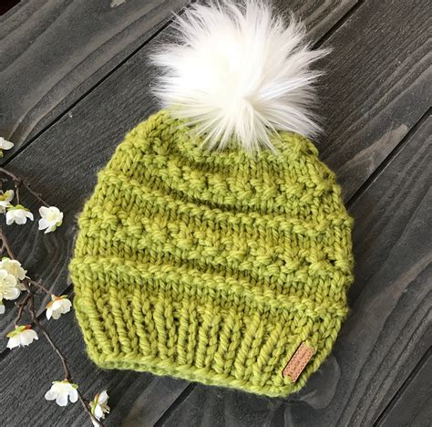 Chunky Knit Hat with Faux Fur Pom Pom Knit Hat removable | Etsy