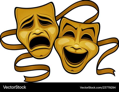 Gold comedy and tragedy theater masks Royalty Free Vector