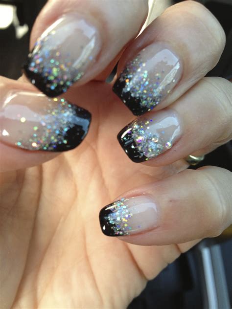 Silver & black tips Silver Tip Nails, White Sparkle Nails, Black Silver ...