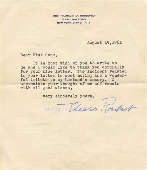 Eleanor Roosevelt Autograph - 1334003 - effusive typed letter signed ...