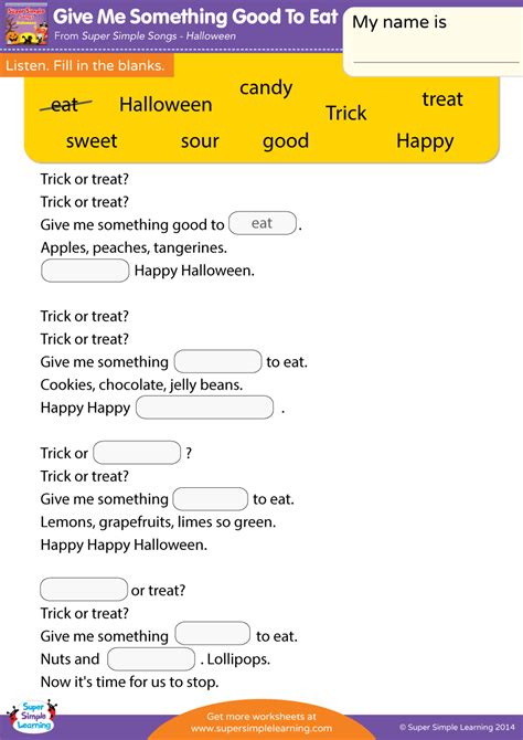 Give Me Something Good To Eat Worksheet - Fill In The Blanks - Super Simple