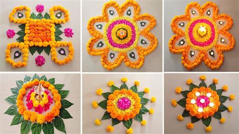 5 Simple Diwali Flower rangoli designs | Flower rangoli design for ...