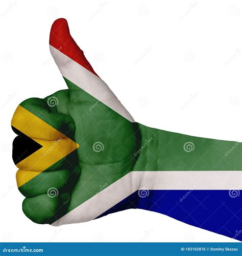 South Africa Flag on Thumb Up Gesture Like Icon Stock Photo - Image of ...