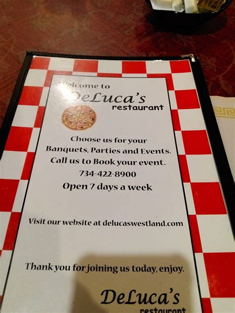 Menu at DeLuca's Restaurant, Westland, Warren Rd