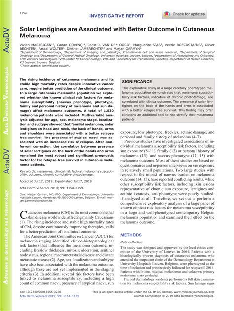 (PDF) Solar Lentigines are Associated with Better Outcome in Cutaneous ...