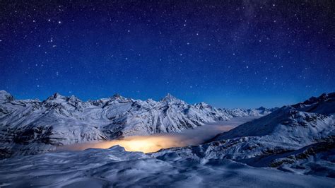 2560x1440 Starry Night Snow Covered Mountains 4k 1440P Resolution ,HD ...