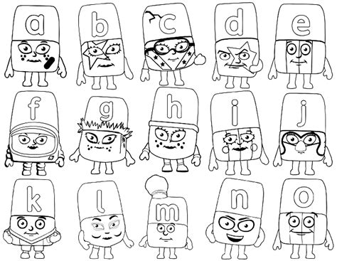 Alphablocks from A to O Coloring Page - Free Printable Coloring Pages