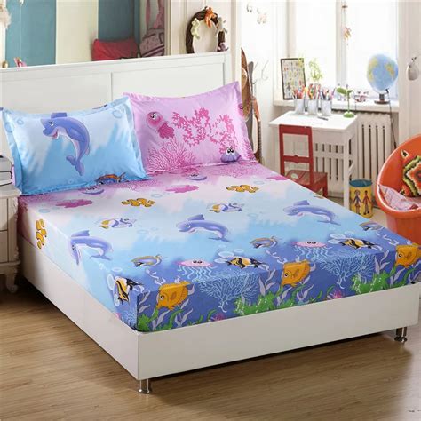 Cartoon Kids Fitted Sheet Pillowcase Polyester Reactive Printed Bed ...