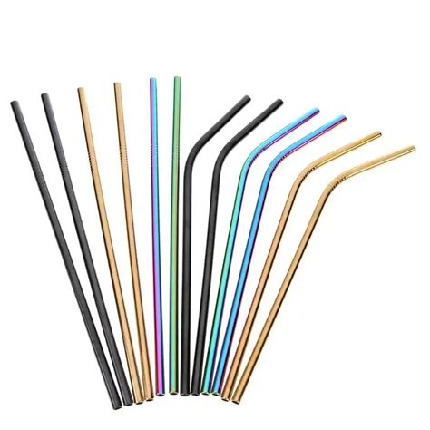 Reusable Straw Metal Sturdy Bent Straight Drinking Straw with Cleaning ...