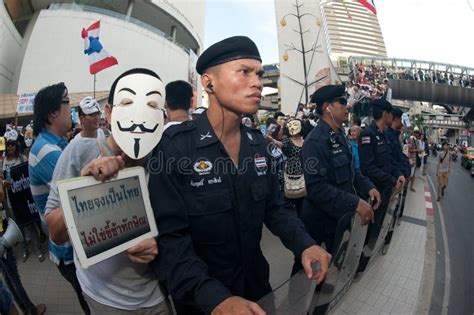 Anti-government Protesters Wearing Guy Fawkes Masks . Editorial Stock ...