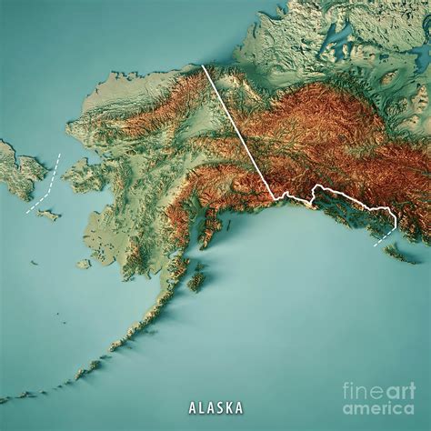 Alaska State 3D Render Topographic Map Border Digital Art by Frank ...