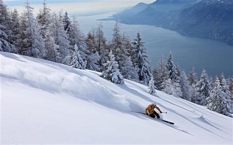 Download wallpapers downhill skiing, skiing, mountain, snow, winter for ...