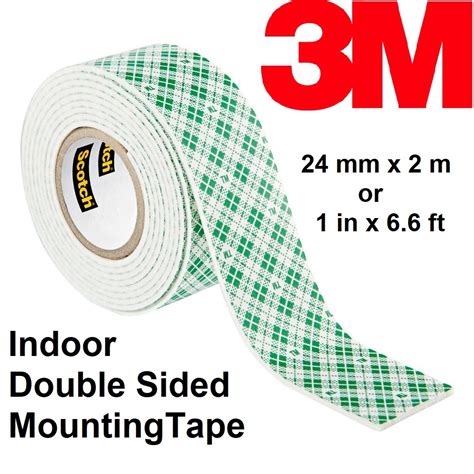 3M Double Sided Tape 24mm x 2m Foam Type Scotch Indoor Mounting Tape 1 ...