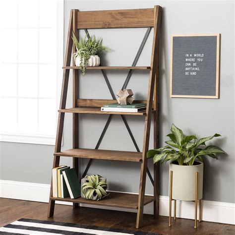 Farmhouse Brown Solid Wood 4-Shelf Ladder Bookshelf by Manor Park ...