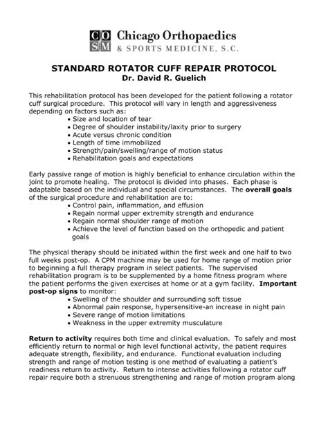 ROTATOR CUFF REPAIR PROTOCOL