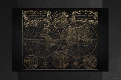 Antique Map of the World - Gold on Black Canvas Digital Art by Serge ...