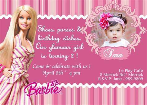 Barbie Birthday Invitation Card Free Printable