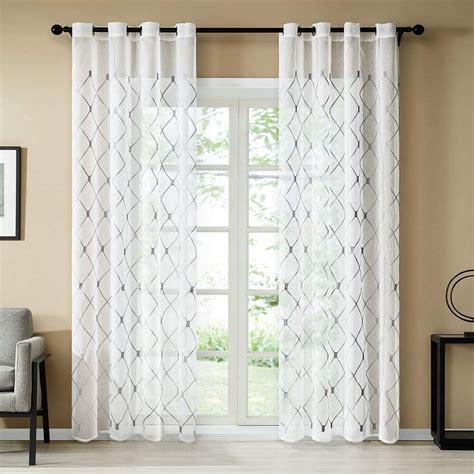 Topfinel White Sheer Curtains 96 Inches Long Gray Embroidered Diamond ...