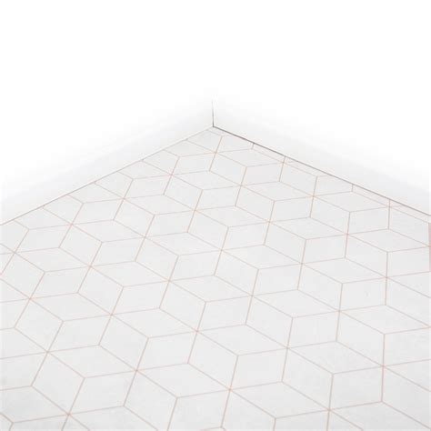 White Geometric Tile Vinyl Flooring Roll 2m & 4m Width