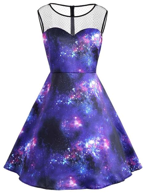 Galaxy Printed Plus Size Sleeve Vintage Dress - BLUE 4XL | 1000 in 2020 ...