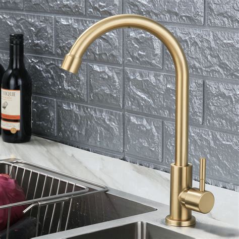 Brushed Gold Kitchen Tap Stainless Steel Kitchen Sink Faucet with ...