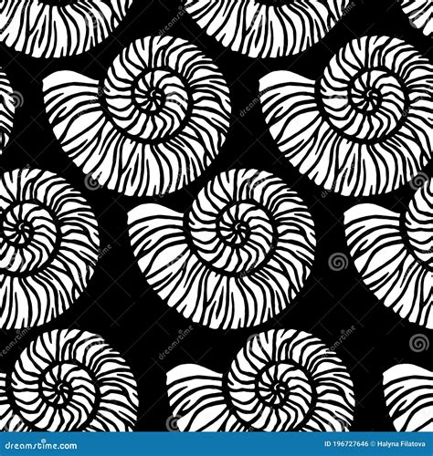 1589 Shell Pattern, Seamless Pattern in Monochrome Colors, Stylized ...