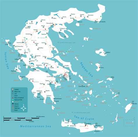 Large map of Greece with roads, major cities, seaports and airports ...