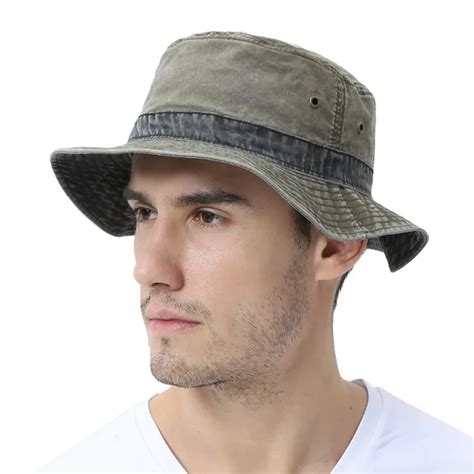 VOBOOM Men's Bob Summer Panama Bucket Hats Cotton Green Fishing Wide ...