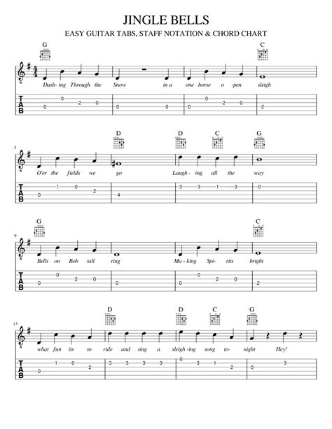 JINGLE BELLS | EASY GUITAR TABS, STAFF NOTATION & CHORD CHART - piano ...