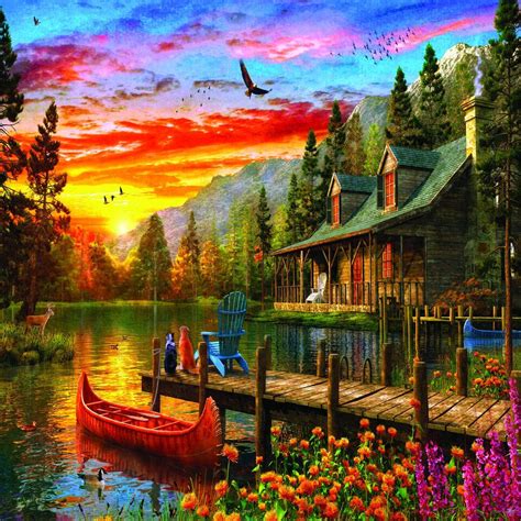 Cabin Evening Sunset 1000 Piece Jigsaw Puzzle | Jigsaw puzzles, Evening ...