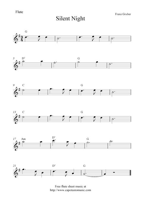 Easy Sheet Music For Beginners: Silent Night, free Christmas flute ...