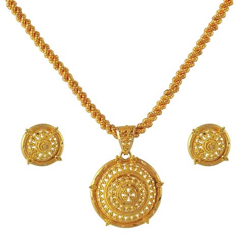 22K Gold Filigree Pendant Set with Diamond cuts - PsYg4262 - 22Kt Gold ...