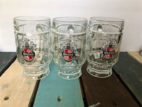 Becks Beer Mug Clear Glass with Handle (3) 10 ounces each | eBay