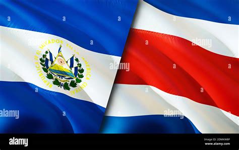 El Salvador and Costa Rica flags. 3D Waving flag design. El Salvador ...