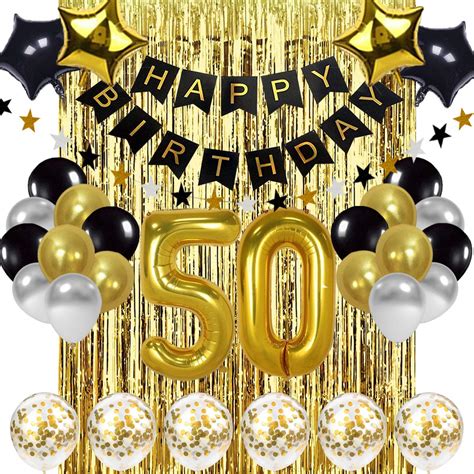 Buy Black and Gold 50th Birthday Decorations Banner Balloon, Happy ...